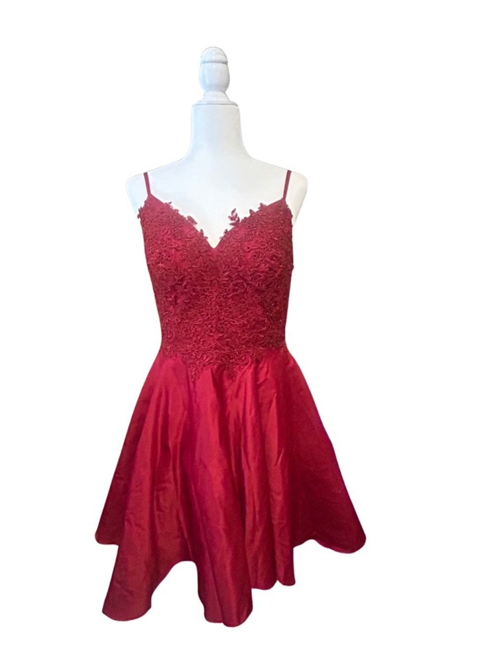 Red Lace Bodice A-Line Prom Dress